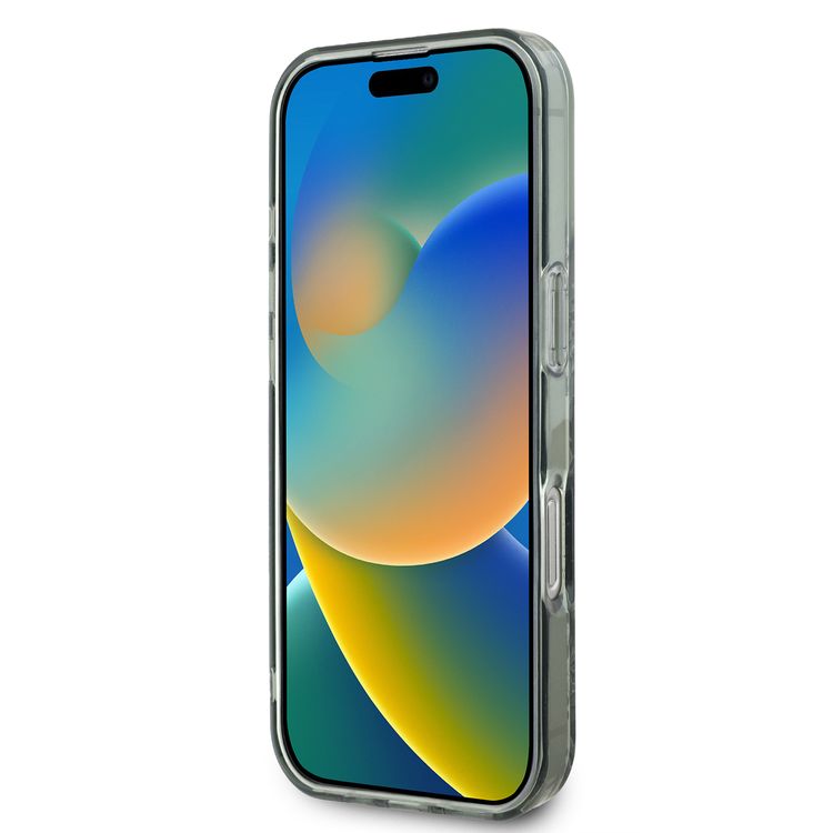 Guess Magsafe IML Transparent Hard Case with Flower Design & Tonal Circle Logo for iPhone 16 Pro, Lightweight, High Quality Material - Green