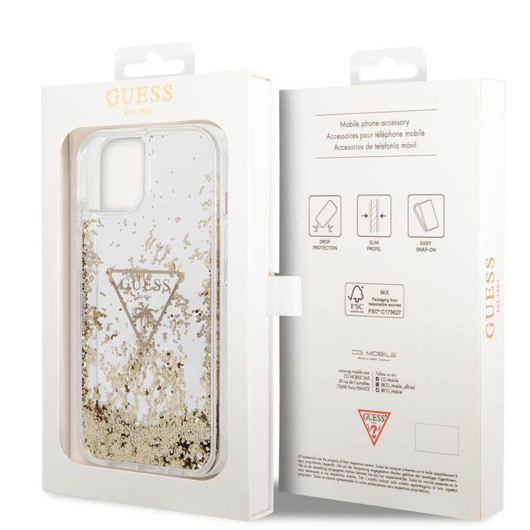 Guess Liquid Glitter Case With Translucent Triangle Logo - iPhone 14 Plus - Transparent