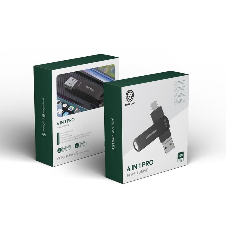 Green Lion 4 In 1 Pro Flash Drive - 128GB - Black