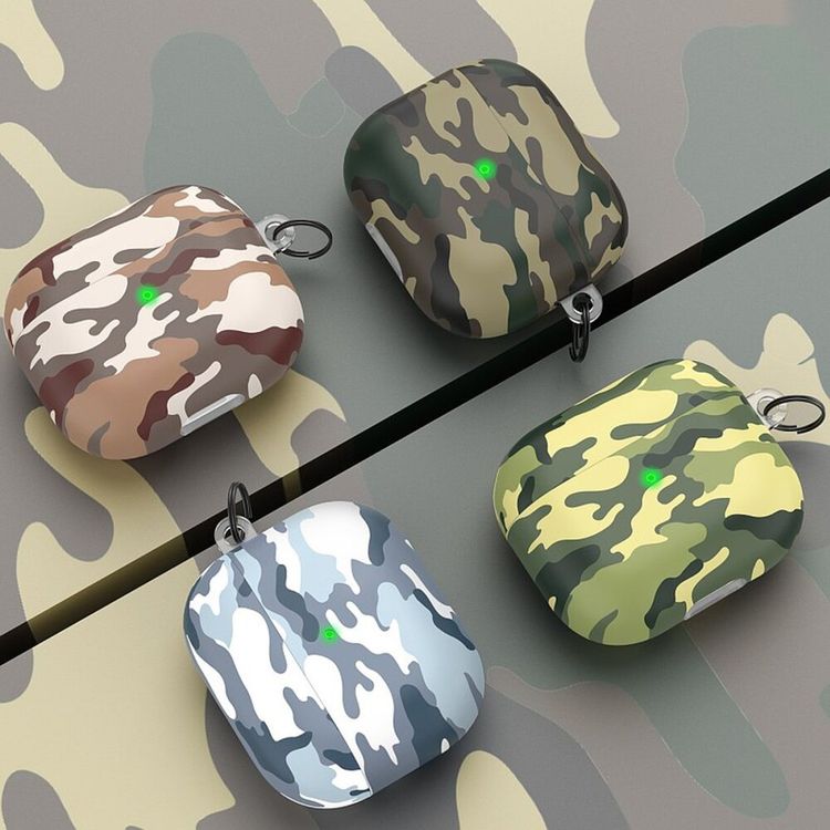 AhaStyle Premium TPU IMD Patterns Keychain AirPods Case Compatible for AirPods 3 Suitable with Wireless Charging - Desert Camouflage