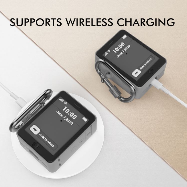 Ahastyle Mini Classic Retro iPhone 4 Design Silicone Case with Anti-Lost Carabiner Compatible for AirPods 1/2, Scratch Resistant, Shock Absorption, Drop Protection