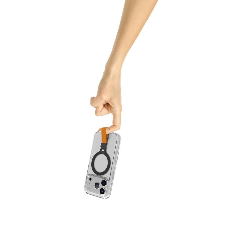 Levelo Spira MagSafe Clear Grip Case for iPhone 17 Pro Max, Strong Magnets, Horizontal & Vertical Viewing, Shock-Resistant Bumper, Anti-Scratch, 360° Rotating Metal Kickstand - Sunrise Orange