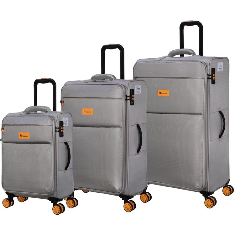 it Luggage Eco-Icon Soft Case Trolley, Expandable Polyester, 8 Spinner Wheels, TSA Lock- Ash Gray