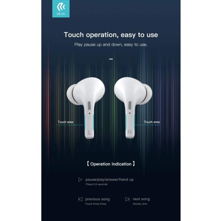 Devia Joy A5 Series TWS Wireless Earphone with Touch Operation - Pure HI-Fi Quality Sound - 5-Hours Playtime - Ergonomic Design Portable Bluetooth 5.0 Headset - White