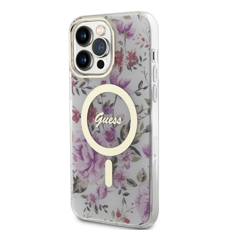 Guess Magsafe IML Case with Flower Pattern - Transparent - iPhone 15 Pro