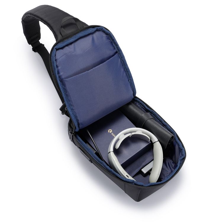 Porodo Cross Body Bag with Water-Resistant Material, Adjustable Shoulder Strap, Secure Device Storage, Padded Back Panel, Type-C Charging Port - Black