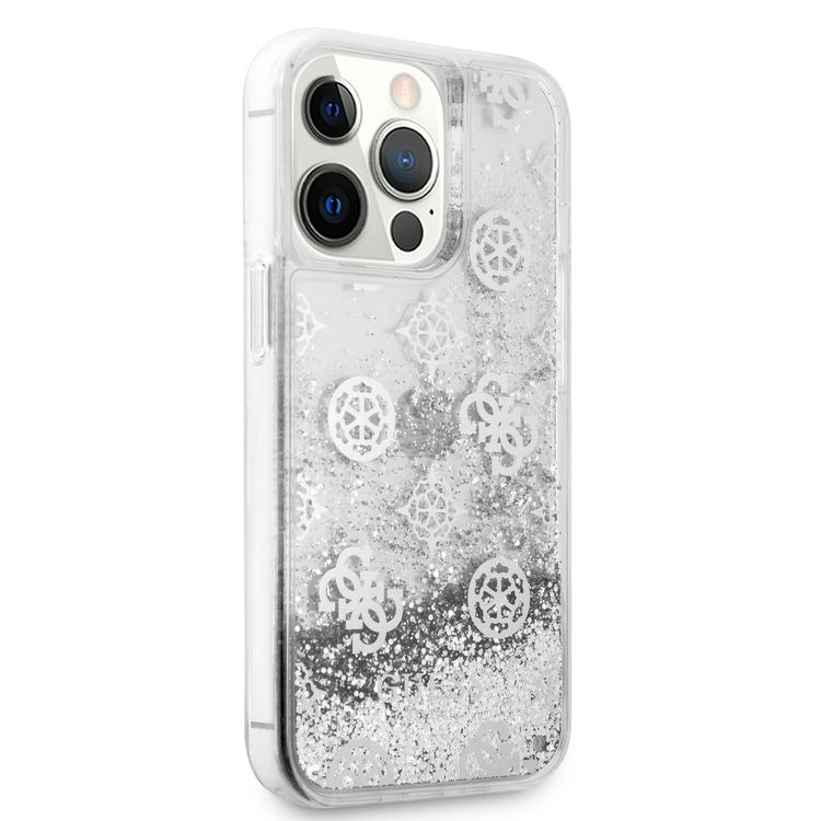 CG MOBILE Guess Liquid Glitter Case Electroplated Peony Logo Compatible for iPhone 13 Pro Max (6.7") Anti-Scratch, Easy Access to All Ports, Shock Absorption