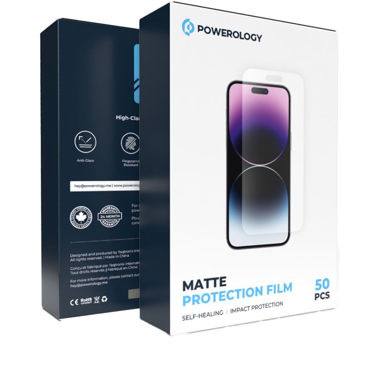 Powerology Film for Cutting Machine, 50pc Per Pack, Fingerprint Resistant, Flexible and Durable, High Touch Sensitivity, High-Clarity Shockproof Film - Matte