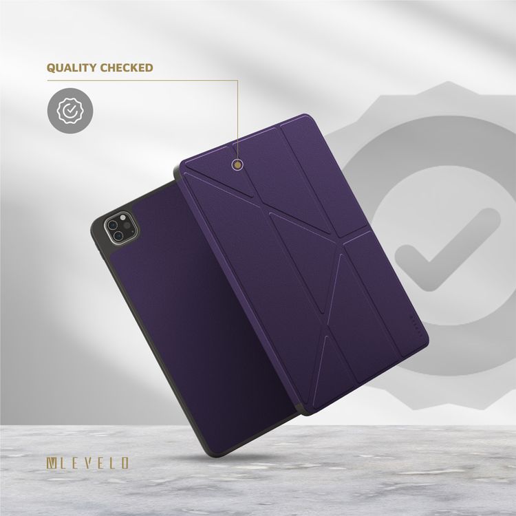Levelo Elegante Hybrid Leather Case for iPad Pro 11" (4th to 6th Generation), Accurate Cut-Outs, Easy Snap-On, Vertical Orientation & Horizontal Positioning, Shock Absorbent Bumper Case, 360° Protection - Purple