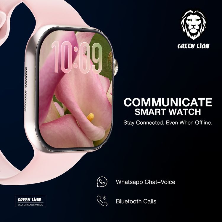 Green Lion Communicate Smart Watch with 2.07" IPS Dispaly, 380mAh Battery Capacity, Wireless Charging, AI Voice Assistant, 1GB Flash, 3-5 Days Working Time - Rose Gold