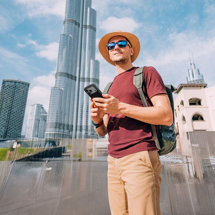 Levelo Vallo PU Leather Case for iPhone 17 Pro with Embroidery Dubai Finish, Comfortable Hold, Durable PU Leather, Raised Bezels for Camera and Screen, True Microfiber Interior Lining, Scratch & Wear Resistant, Shock-Resistant Bumper - Midnight Black