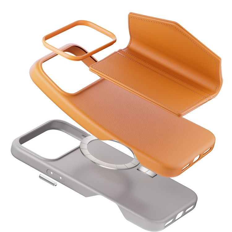 Levelo Vertex PU Leather Wallet Case for iPhone 17 Pro Max, Shock-Resistant Bumper, Raised Bezels for Camera & Screen, MagSafe Compatible, Drop-Tested, Full-Wrap Leather Build, Detachable Magnetic Wallet - Orange