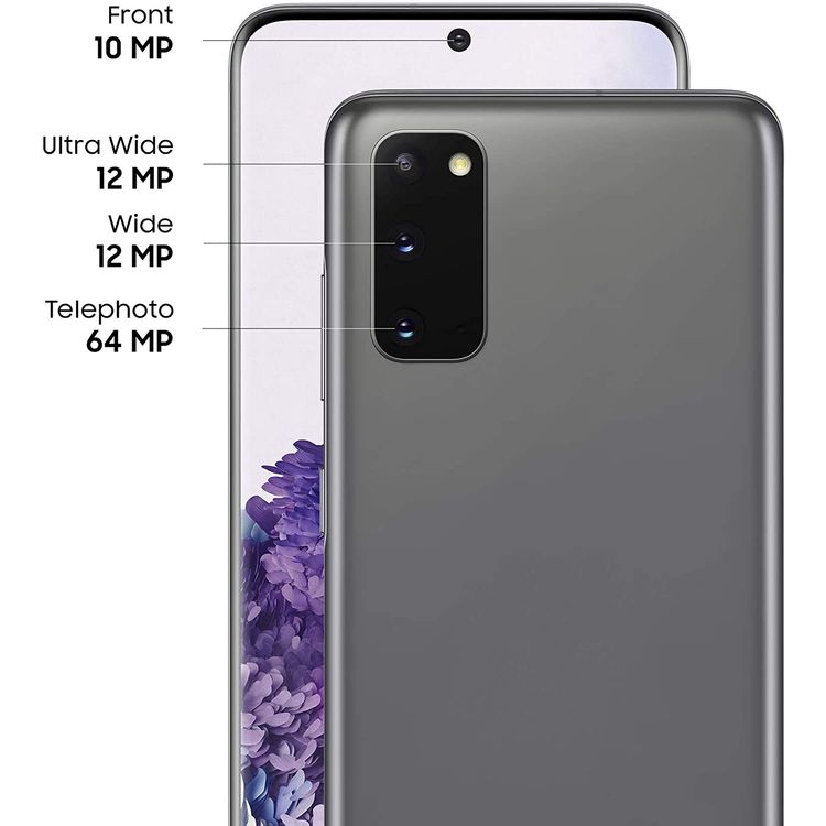 Samsung Galaxy S20 Smartphone Dual Sim 8GB RAM, Pro Grade Triple Camera, Exynos & Qualcomm Snapdragon Chipset, 4000 mAh All Day Battery, Fingerprint Sensor, Samsung Pay, IP68 Water Resistant / 4G - 128 GB - Gray