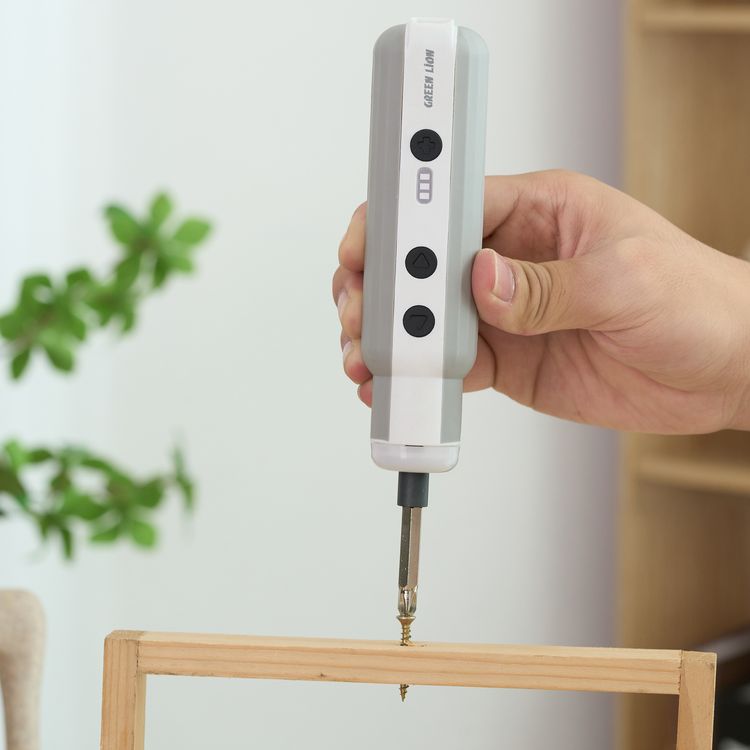 Green Lion GSD-12 Cordless Screwdriver with 12 Pieces Precision Bit Set, 300 RPM No-Load Speed, CR-V Magnetic Bits, USB-C Charging Port, Built-in LED Light, 1/4" Hex Chuck, 3.5N.m Max Torque - Gray