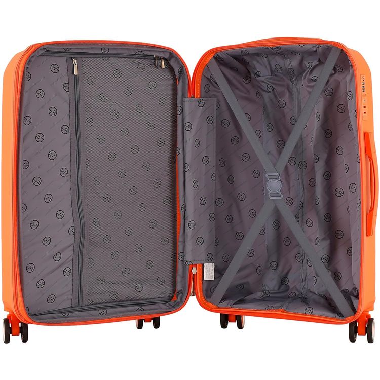 H.T Luggage Bag, Hard Case Polypropylene (PP) Material, Expandable, Telescopic Handle, Scratch Resistant, TSA Lock, Large Case Size - Orange