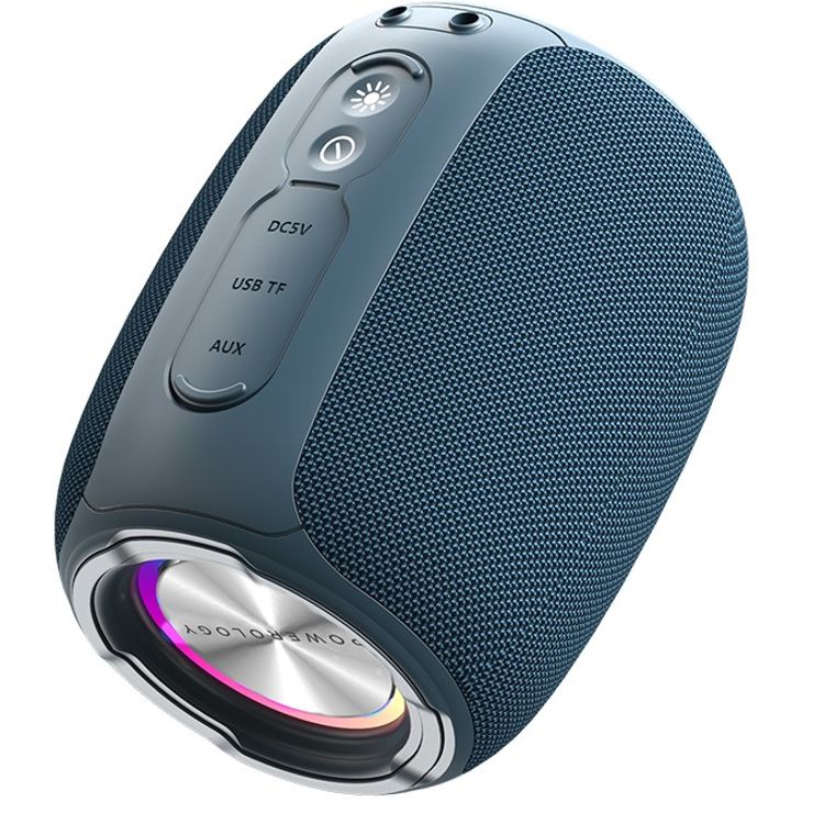 Powerology Ghost Speaker, 5h Playtime, Bluetooth 5.0, 1500mAh Battery Capacity, FM Function, IPX5 Water Resistant, Enhanced Bass - Navy