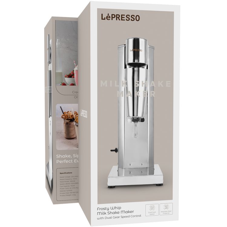 LePresso Frosty Whip Milk Shake Maker with Dual-Gear Speed Function, 280W Rated Power, 750mL Cup Capacity, 201 Stainless Steel Material, UK 3-Pin Plug - Silver