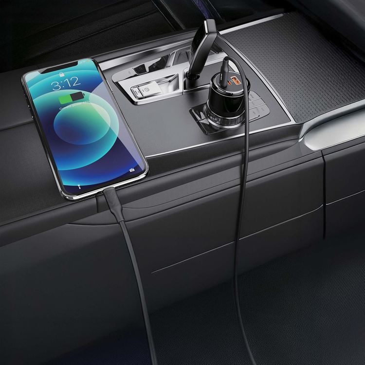 Green Lion Roadex Triple-Port Car Charger with USB-C to USB-C Cable, 80W Total Output, Charging Protection, Compact Design, Heat Dissipation, USB-A & Dual USB-C Ports - Black