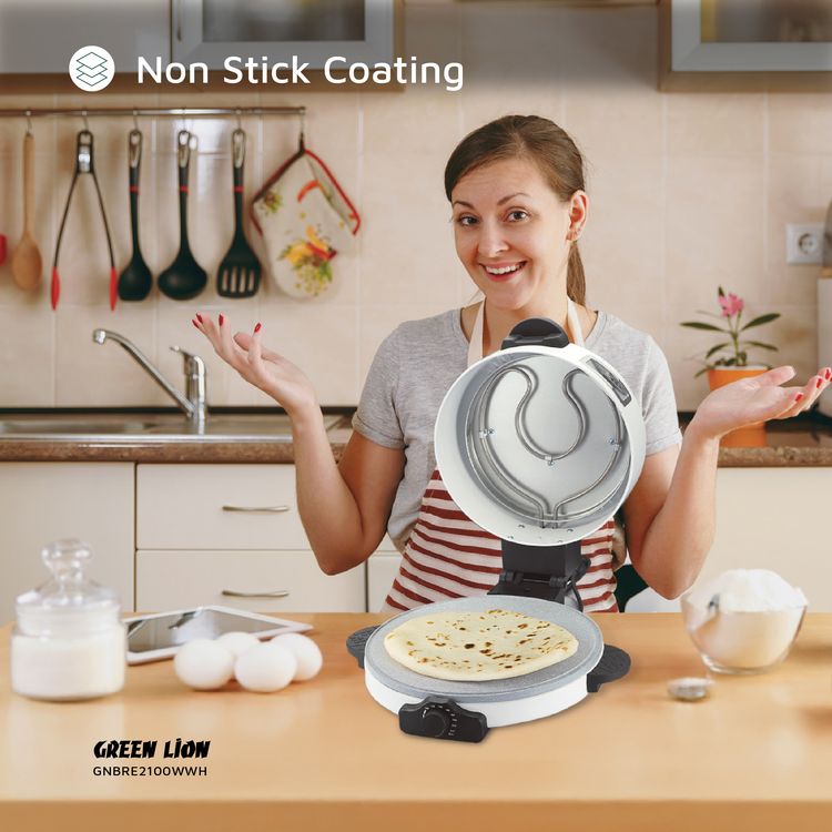 Green Lion Classic Bread Maker with Aluminum Alloy & Stainless Steel Material, 1.5m Power Cord, 100-240°C Temperature Control, Non-Stick Coating Plate, Dishwasher Safe – White