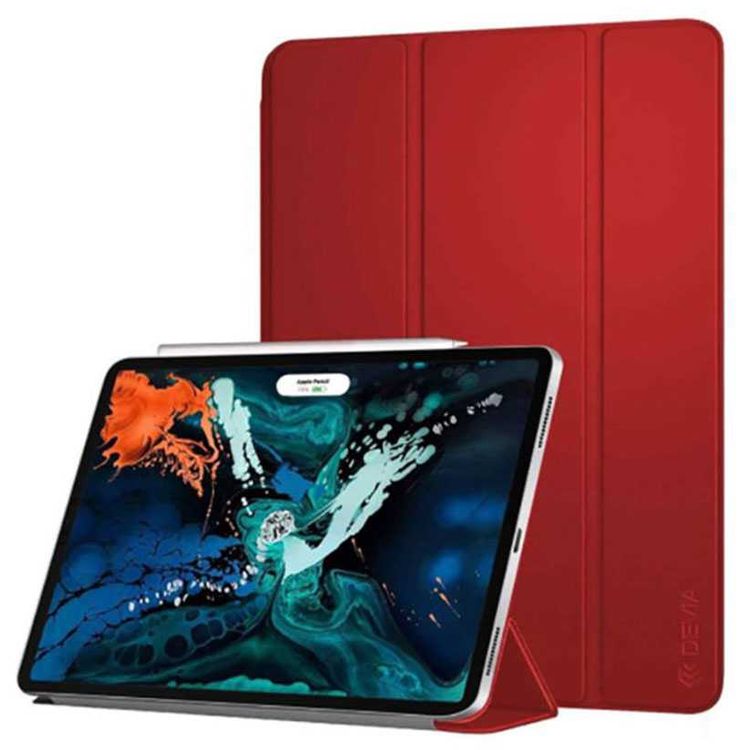 Devia Leather Case with Pencil Slot Compatible for Apple iPad Pro 11" ( 2018 ) Elegant & Slim Design 360° Full Protection Case - Three Fold Flip Stand Protective Cover - Red