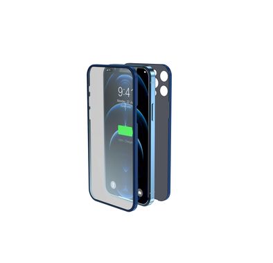 Devia 2 in 1 Ultra-Thin Tempered Glass Protective Case, Anti Scratch & Impact Protection, 360 Full Body Screen Protector with Alignment Frame for iPhone 12/12 Pro (6.1") Blue