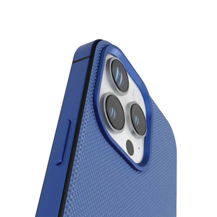 Levelo Cuir Two Tone Leather Case For iPhone 16 Pro, Durable, Compact Design, MagSafe Compatible, Hybrid Case, Impact-Resistant Corners , Aluminum Bumper Finish, High Quality Material - Blue