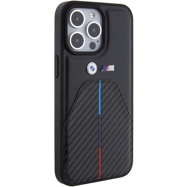 BMW M PU Leather & Carbon Case with Metal Logo for iPhone 15 Pro