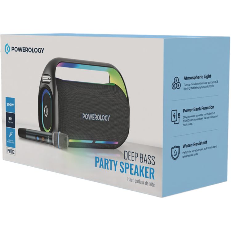 Powerology TWS Karaoke Speaker 150W with Mic and Remote, Bluetooth Version 5.0 + DSP, 18000mAh Battery Capacity, 12 Hours Working Time, 7.5 Hours Charging Time - Black