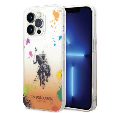 USPA PC/TPU Gradient Case with Splattered Pattern & Horse Logo iPhone 14 Pro Max Compatibility - Orange