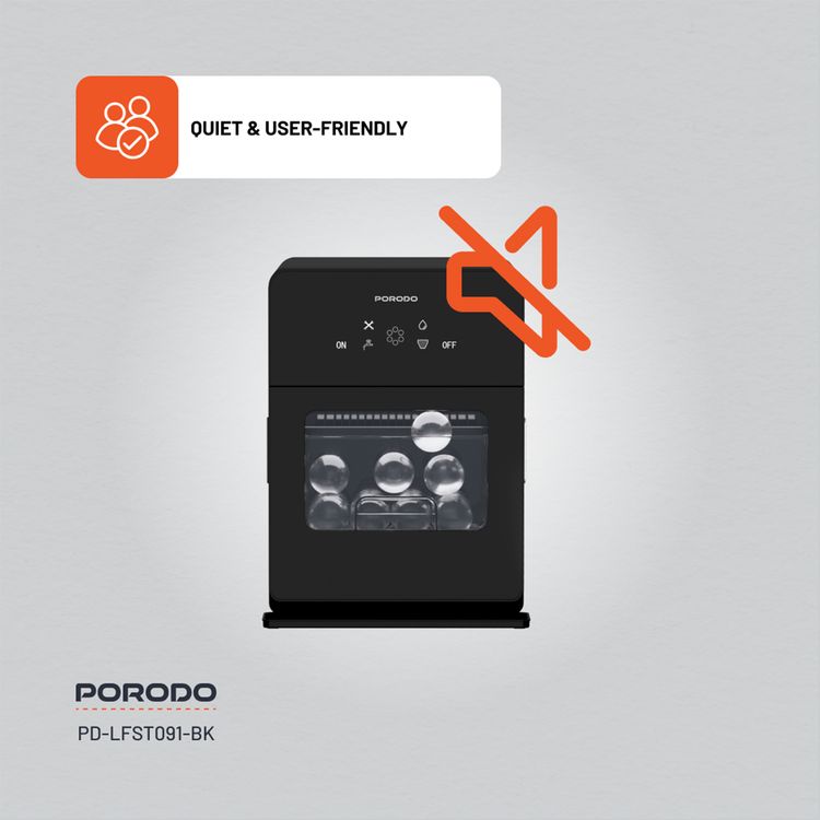Porodo Lifestyle Sphere Ice Machine with Automatic Self-Cleaning, 4 Ice Spheres per Cycle, 1.6L Water Tank Capacity, Quiet & User-Friendly - Black