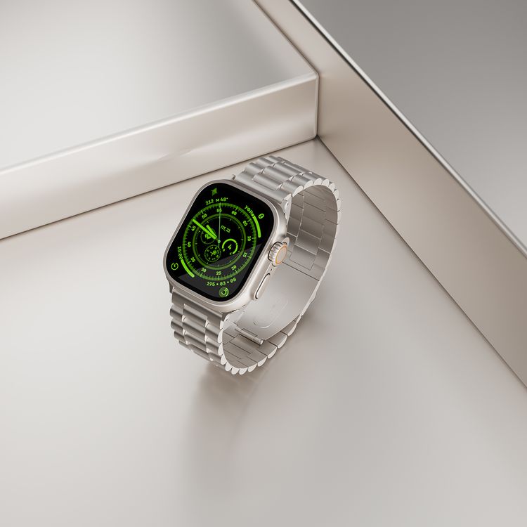 Levelo Daytona Watch Strap with Adjustable Links for Apple Watch 49/45mm, Anti-Oxidation Technology, Compatible with SE, Series 8, 7, 6, 5 & 4, Stainless Steel with Premium Metal Finish - Starlight