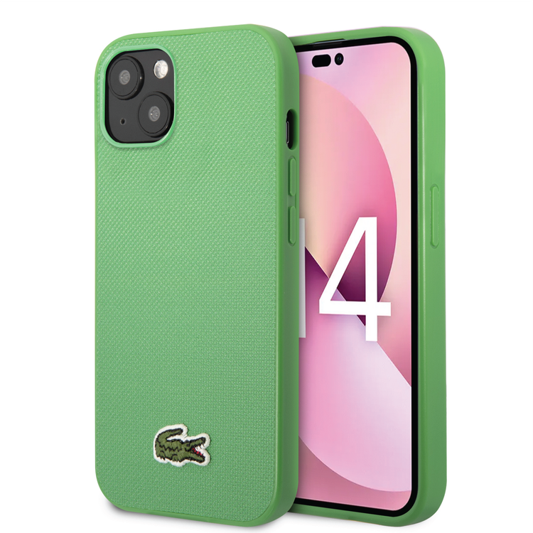 Lacoste Hard Case Iconic Petit Pique PU Woven Logo Estragon Compatible with iPhone 14 Plus - Green