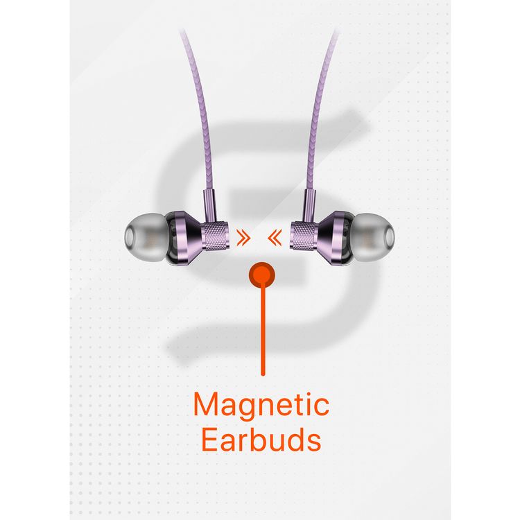 Porodo Soundtec SV Pro Neckband Earphones ENC with 5 Voice Effect Modes, Magnetic Earbuds, 250mAh Battery Capacity, Up to 30 Hours Playtime - Purple