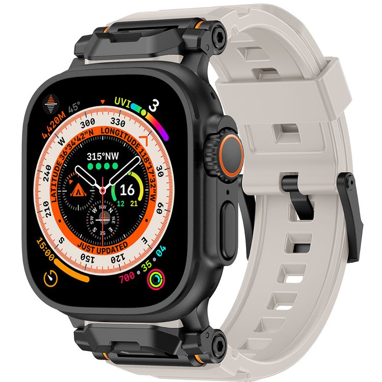 Levelo Nico Watch Strap for Apple Watch 49/46mm with Metal Buckle Closure, Compatible with SE Series 9, 8, 7, 6, 5, Silicone & Stainless Steel Finish, Lightweight & Flexible Fit, Sweat-Resistant & Water-Resistant, Hypoallergenic Material, Extended Band Interaction - Moonlight White