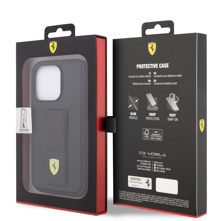 Ferrari iPhone 15 Pro Max For Gripstand Case with Perforated Pattern - Black