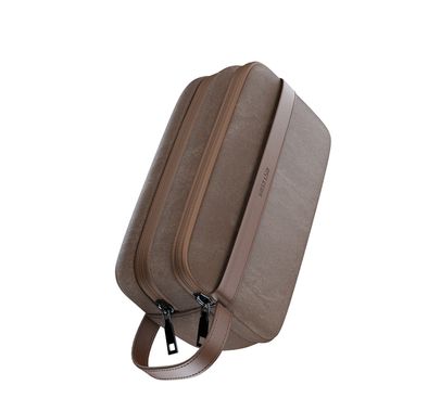 Green Lion Tirana Travel Pouch with Leather Strip & Durable Zippers, Multiple Compartments, PU Leather Material & Flannelette Inner Material, Ergonomic Design & Fit for Accessories - Brown