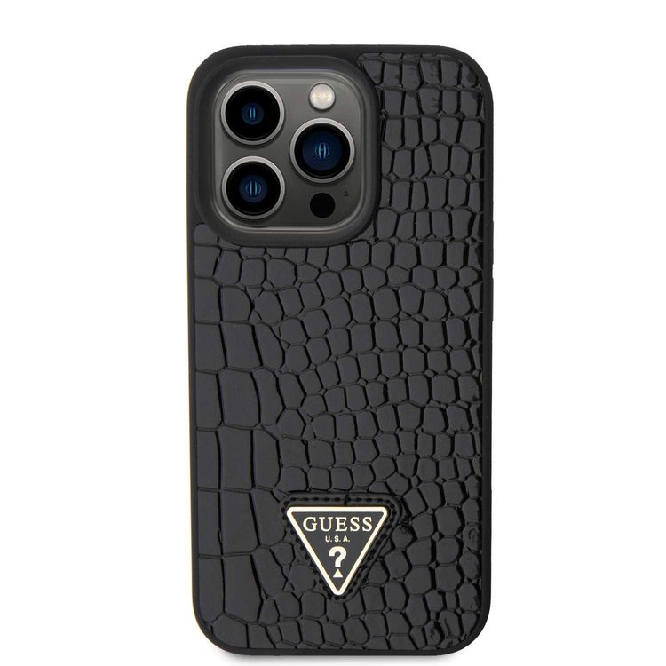 Guess Croco Case with Triangle Logo - Black - iPhone 15 Pro Max