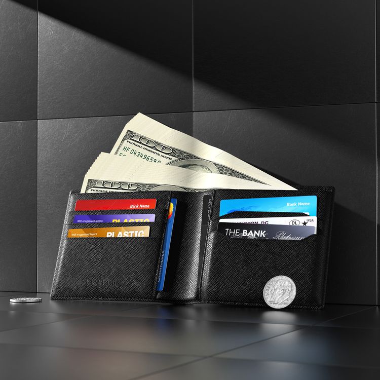 Levelo Billfold Men's Genuine Leather Wallet with Cash & Card Slots, Genuine Leather Material, Multiple Compartments, Lightweight & Compact Design - Black