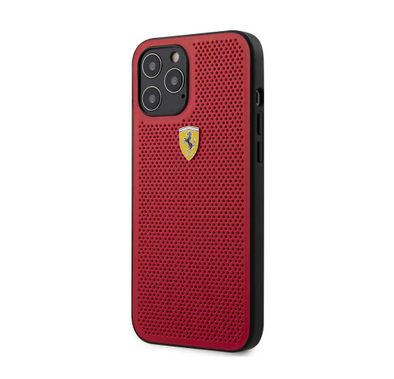 CG Mobile Ferrari On Track PU Leather Perforated Hard Case Metal Logo Compatible for iPhone 12 / 12 Pro (6.1") - Red