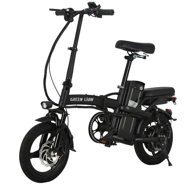 Green Lion GBK-100 Electric Bike, Foldable Design, Up to 150 Kg Load Capacity, Left & Right Lever, 350W Power, Front & Rear Disc Brake, 3-level Gear System, 48V Lithium Ion Battery, Front Fork Suspension - Black