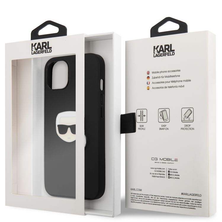 CG MOBILE Karl Lagerfeld PU Leather Case Karl Head Metal Logo Compatible for iPhone 13  (6.1") Anti-Scratch, Easy Access to All Ports, Drop Protection & Shock Absorption