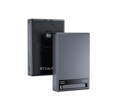 Green Lion Everest 10000mAh Power Bank with PD 45W Fast Charging, Dynamic Cooling Fan, Qi2.2 25W Wireless Technology, LED Display, USB-C Charging Port, Aluminum Alloy, Flight Approved, Built-in Kickstand - Gray