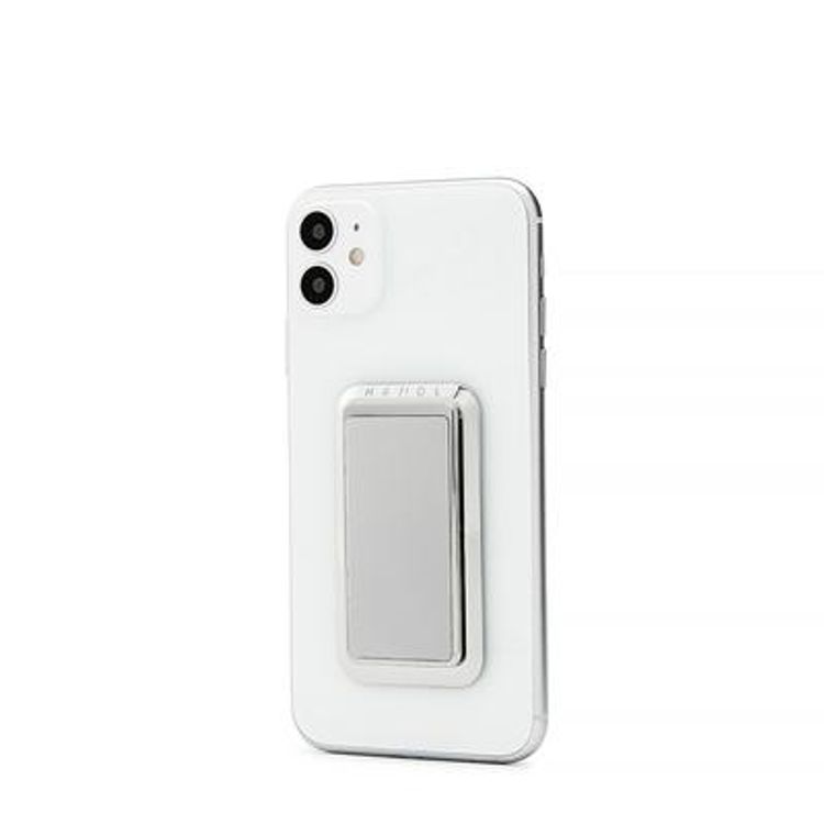 هاندل قبضة هاتف صلبة ، أزواج مع أي هاتف ذكي ، مسند متعدد الوظائف ، متوافق مع الشحن اللاسلكي ، قبضة الهاتف والحامل - فضي