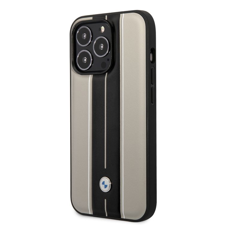 BMW Signature Collection Genuine Leather Case with Hot Stamp Lines iPhone 14 Pro Compatibility - Beige
