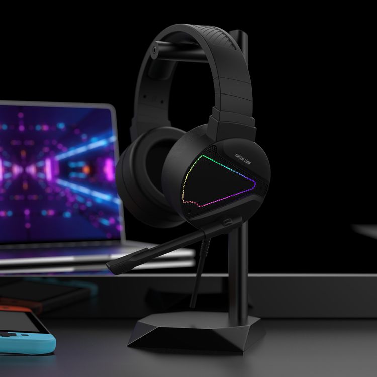 Green Lion GP27X Gaming Headphone with Noise Canceling Microphone, Hight Definition Audio, 3 Color Lights, 3.5mm Audio Jack, 360° Free Bending, Comfortable to Wear - Black