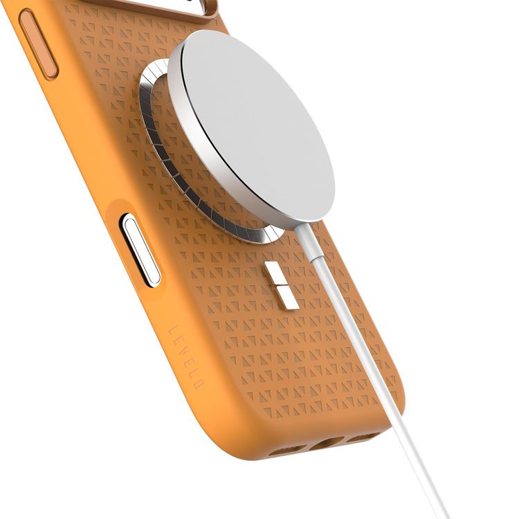 Levelo Fiora MagSafe Liquid Silicone Case for iPhone 17 Pro Max, Strong Magnets, Aluminum Alloy Frame for Camera & Buttons, Shock-Resistant Bumper, Premium Silicone Grip - Orange