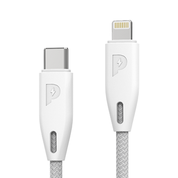 Powerology Fast Charging Cable, [MFi Certified] USB C to Lightning Braided Fast PD Charge 2 meter / 6.6 feet with iPhone 12 Pro Max/12 Mini/12, 11 Pro Max/11 Pro/11, XS Max/XS/XR/X, 8 Plus/8 (White)