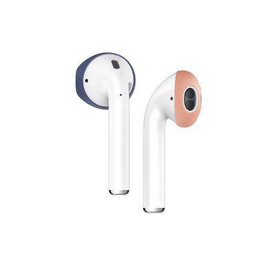Elago Secure Fit 2 Pairs Cover For Apple Airpods 1/2 Generation, Flip the Secure Fits, hassle-free cover, Jean Indigo/Peach