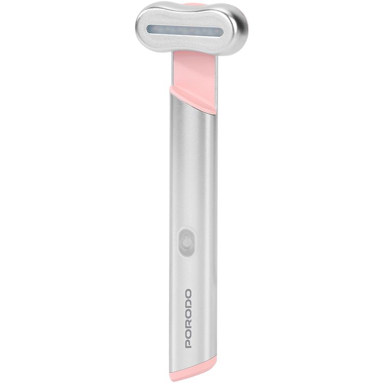 Porodo Electric Facial Eye Massage Stick with Intelligent Touch Screen, Red & Blue Light Therapy, Hot Compress Therapy, Sonic Vibration Massage, Microcurrent Stimulation, 90 Minutes Working Time - Silver White