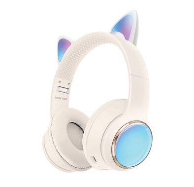 سماعات رأس لاسلكية للأطفال Green Lion GL-400 مع تأثير الضوء ووضعيات الوميض، تعمل حتى 20 ساعة، إصدار بلوتوث 5.3، تصميم خفيف الوزن - لون كريمي